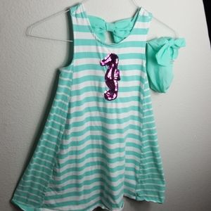 Tommy Bahama teal&white dress w/headband size8